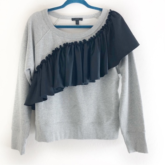 J Crew Asymmetrical Ruffle Sweatshirt size Medium - Picture 2 of 9